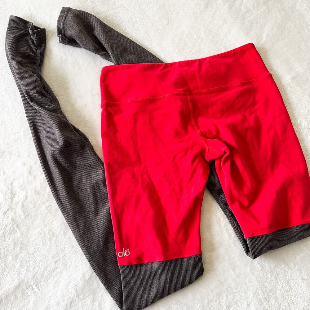 ALO Yoga Red and Gray Leggings